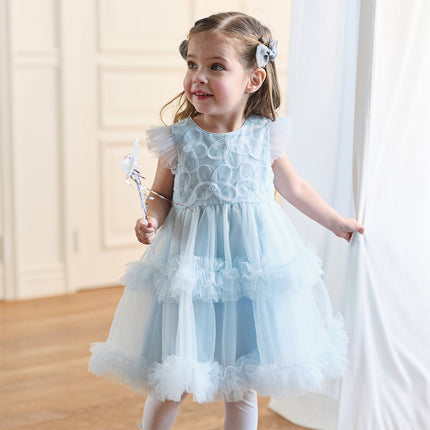 Toddler Girls Summer Stylish Blue Sleeveless Breathable Mesh Princess Dress