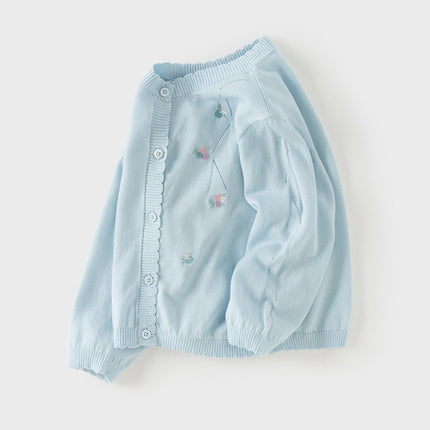 Toddler Girls Summer White/Light Blue Lightweight Soft Sweater Cardigans