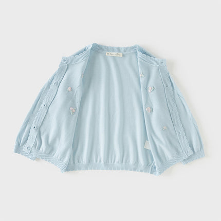 Toddler Girls Summer White/Light Blue Lightweight Soft Sweater Cardigans