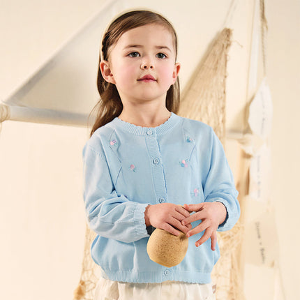 Toddler Girls Summer White/Light Blue Lightweight Soft Sweater Cardigans