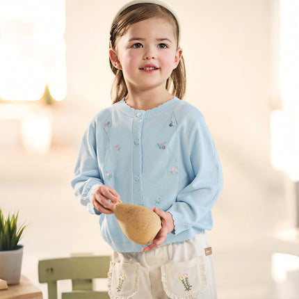 Toddler Girls Summer White/Light Blue Lightweight Soft Sweater Cardigans