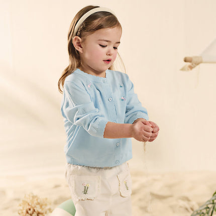 Toddler Girls Summer White/Light Blue Lightweight Soft Sweater Cardigans