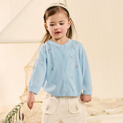 Toddler Girls Summer White/Light Blue Lightweight Soft Sweater Cardigans