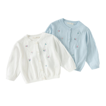 Toddler Girls Summer White/Light Blue Lightweight Soft Sweater Cardigans
