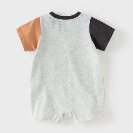 Baby Boys Summer Cute Cartoon Print Short Sleeve Stretchable Soft Rompers