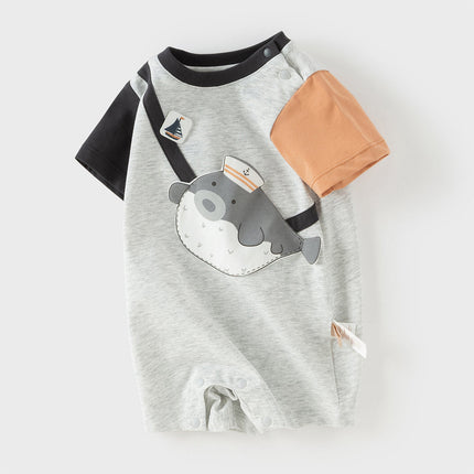 Baby Boys Summer Cute Cartoon Print Short Sleeve Stretchable Soft Rompers
