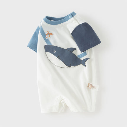Baby Boys Summer Cute Cartoon Print Short Sleeve Stretchable Soft Rompers