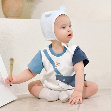 Baby Boys Summer Cute Cartoon Print Short Sleeve Stretchable Soft Rompers
