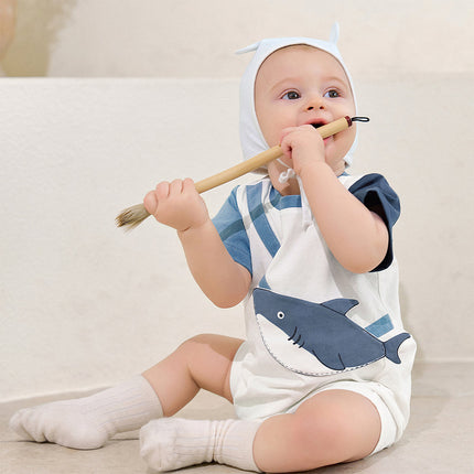 Baby Boys Summer Cute Cartoon Print Short Sleeve Stretchable Soft Rompers