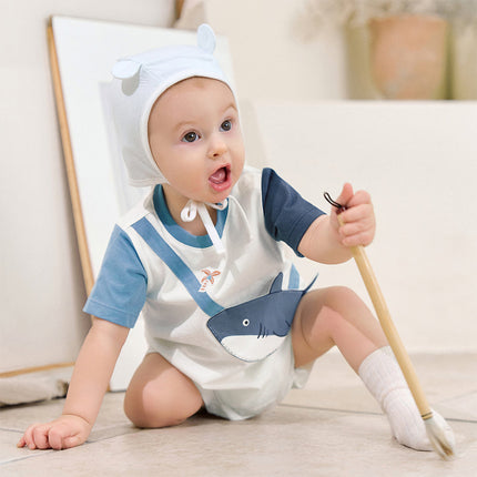 Baby Boys Summer Cute Cartoon Print Short Sleeve Stretchable Soft Rompers