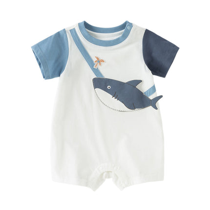 Baby Boys Summer Cute Cartoon Print Short Sleeve Stretchable Soft Rompers
