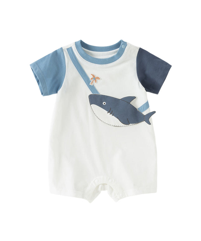 Baby Boys Summer Cute Cartoon Print Short Sleeve Stretchable Soft Rompers