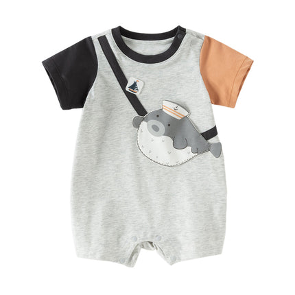 Baby Boys Summer Cute Cartoon Print Short Sleeve Stretchable Soft Rompers
