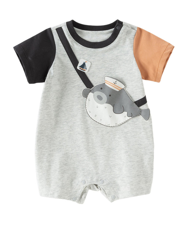 Baby Boys Summer Cute Cartoon Print Short Sleeve Stretchable Soft Rompers