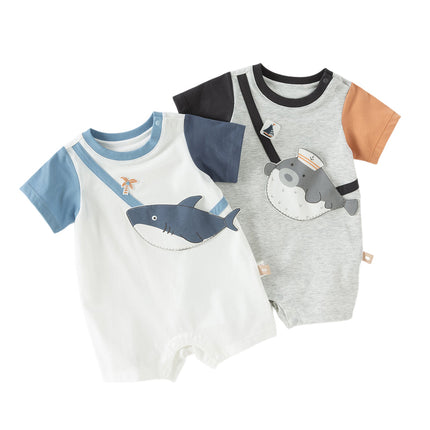 Baby Boys Summer Cute Cartoon Print Short Sleeve Stretchable Soft Rompers