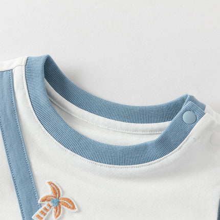 Baby Boys Summer Cute Cartoon Print Short Sleeve Stretchable Soft Rompers