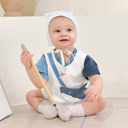 Baby Boys Summer Cute Cartoon Print Short Sleeve Stretchable Soft Rompers