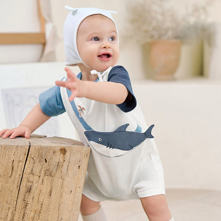 Baby Boys Summer Cute Cartoon Print Short Sleeve Stretchable Soft Rompers