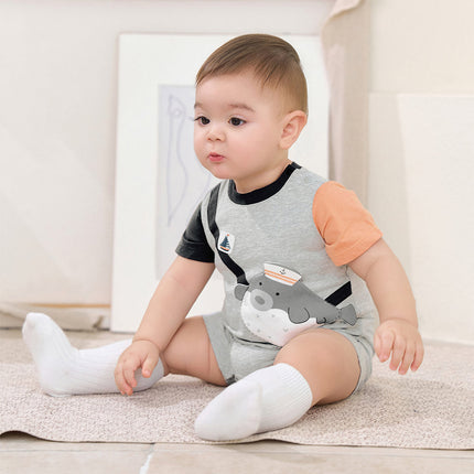 Baby Boys Summer Cute Cartoon Print Short Sleeve Stretchable Soft Rompers