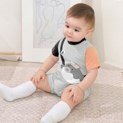 Baby Boys Summer Cute Cartoon Print Short Sleeve Stretchable Soft Rompers