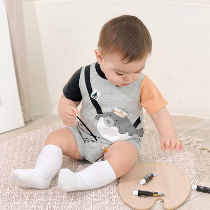 Baby Boys Summer Cute Cartoon Print Short Sleeve Stretchable Soft Rompers