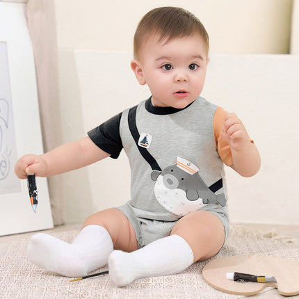 Baby Boys Summer Cute Cartoon Print Short Sleeve Stretchable Soft Rompers