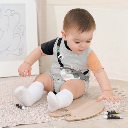 Baby Boys Summer Cute Cartoon Print Short Sleeve Stretchable Soft Rompers