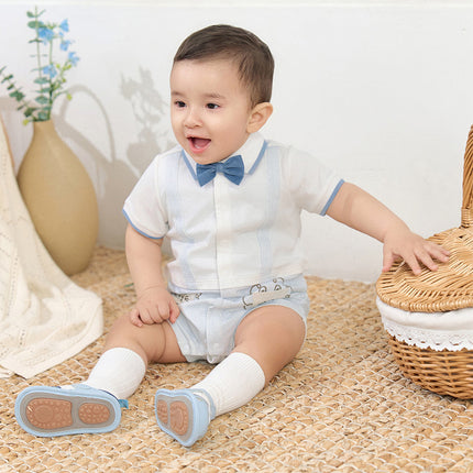Baby Boys Summer Casual Beige Cute Cartoon Short Sleeve Indoor Rompers