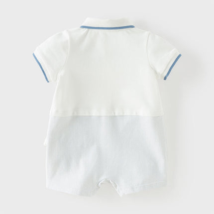 Baby Boys Summer Casual Beige Cute Cartoon Short Sleeve Indoor Rompers
