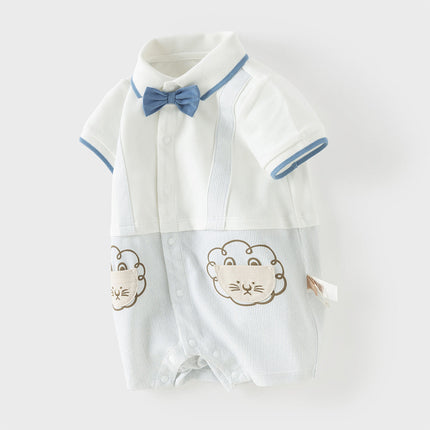 Baby Boys Summer Casual Beige Cute Cartoon Short Sleeve Indoor Rompers