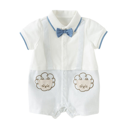 Baby Boys Summer Casual Beige Cute Cartoon Short Sleeve Indoor Rompers