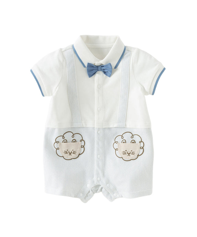 Baby Boys Summer Casual Beige Cute Cartoon Short Sleeve Indoor Rompers