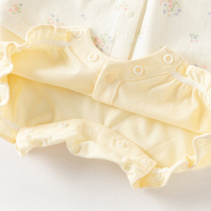 Baby Girls Summer Charming Yellow Floral Sleeveless Cotton Cute Rompers