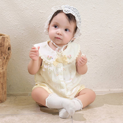 Baby Girls Summer Charming Yellow Floral Sleeveless Cotton Cute Rompers
