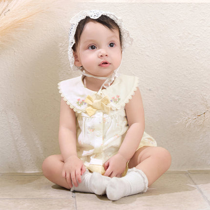 Baby Girls Summer Charming Yellow Floral Sleeveless Cotton Cute Rompers