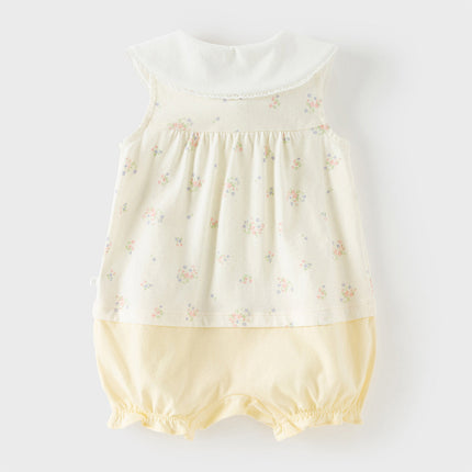 Baby Girls Summer Charming Yellow Floral Sleeveless Cotton Cute Rompers