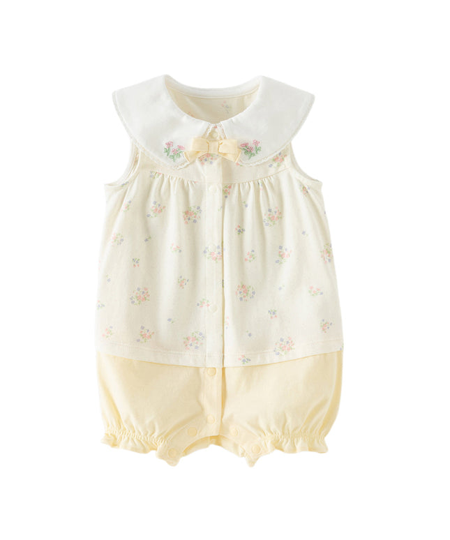 Baby Girls Summer Charming Yellow Floral Sleeveless Cotton Cute Rompers