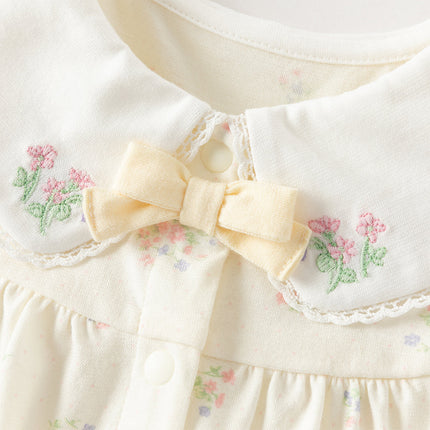 Baby Girls Summer Charming Yellow Floral Sleeveless Cotton Cute Rompers