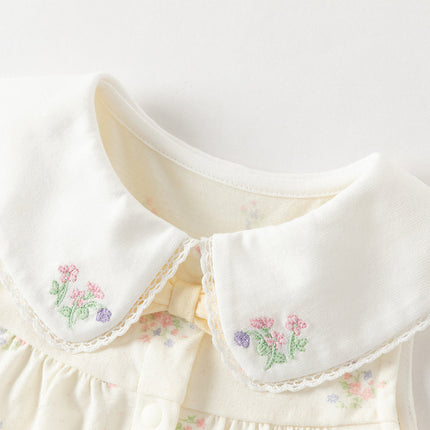 Baby Girls Summer Charming Yellow Floral Sleeveless Cotton Cute Rompers
