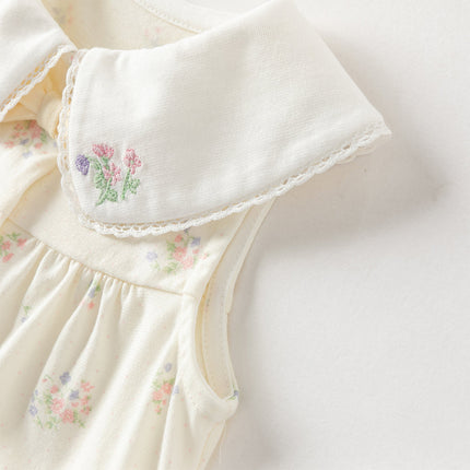 Baby Girls Summer Charming Yellow Floral Sleeveless Cotton Cute Rompers