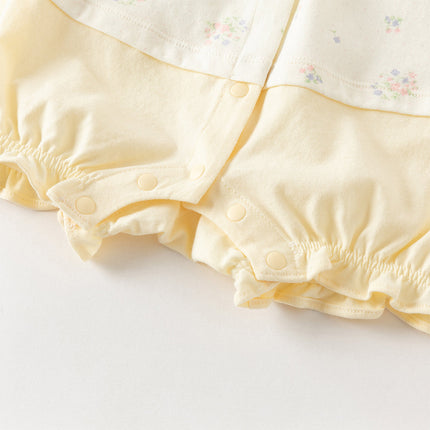 Baby Girls Summer Charming Yellow Floral Sleeveless Cotton Cute Rompers