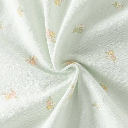 Baby Girls Summer Adorable Green Floral Sleeveless Breathable Cotton Rompers