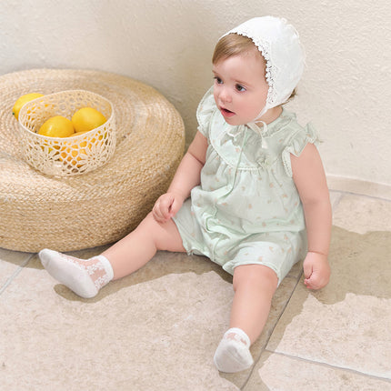 Baby Girls Summer Adorable Green Floral Sleeveless Breathable Cotton Rompers