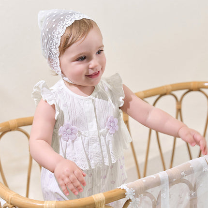 Baby Girls Summer Cute Purple Floral Sleeveless Soft Cotton Rompers
