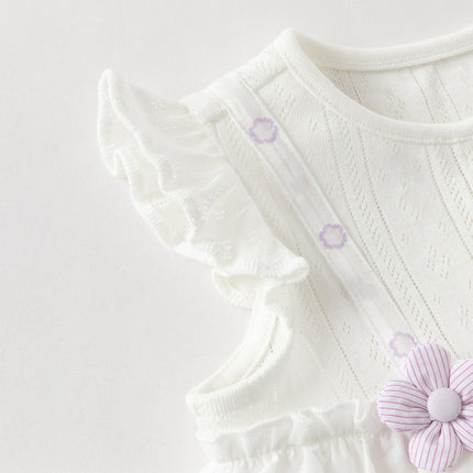 Baby Girls Summer Cute Purple Floral Sleeveless Soft Cotton Rompers