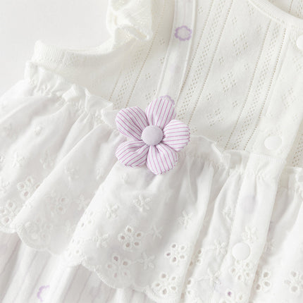 Baby Girls Summer Cute Purple Floral Sleeveless Soft Cotton Rompers