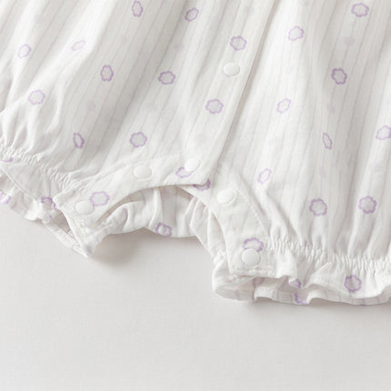 Baby Girls Summer Cute Purple Floral Sleeveless Soft Cotton Rompers