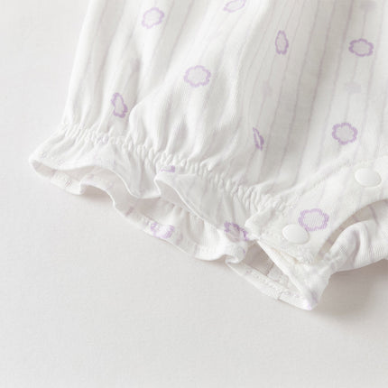 Baby Girls Summer Cute Purple Floral Sleeveless Soft Cotton Rompers