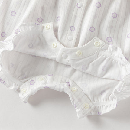 Baby Girls Summer Cute Purple Floral Sleeveless Soft Cotton Rompers
