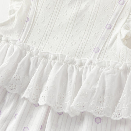 Baby Girls Summer Cute Purple Floral Sleeveless Soft Cotton Rompers